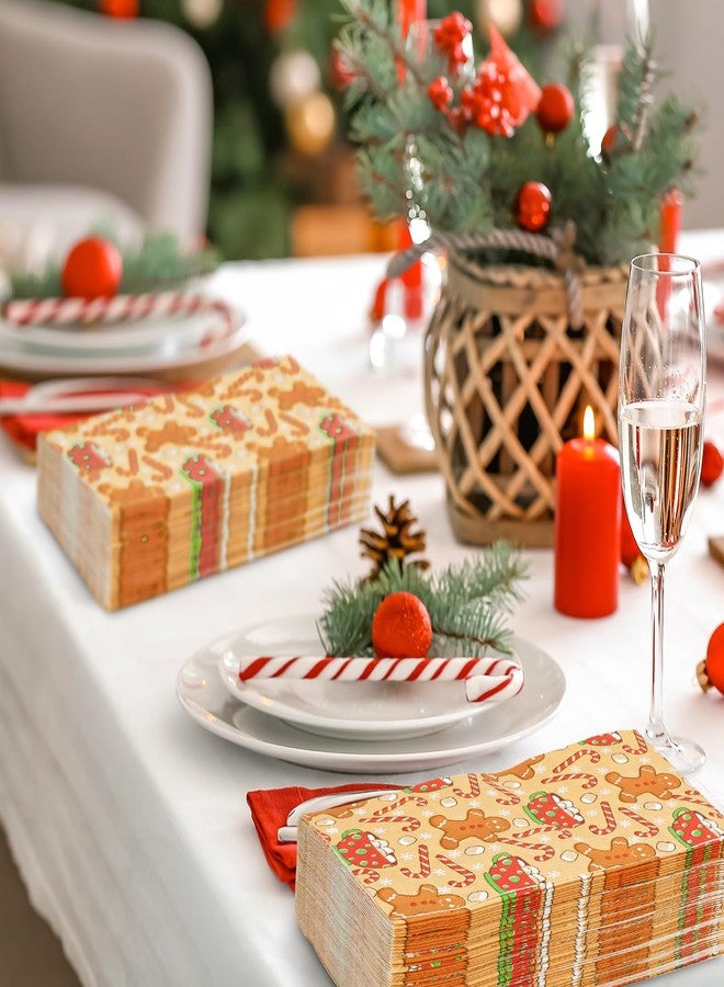 AnyDesign 100 Pack Christmas Guest Napkins Gingerbread Man Candy Cane Snowflake Disposable Paper Napkins Xmas Winter Holiday Dinner Hand Napkin for Home Kitchen Bathroom, 13 x 15.7 Inch - Image 4